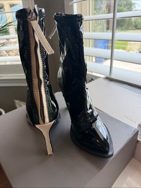 Black Patent Pointed Toe Stiletto Ankle Boots - Women